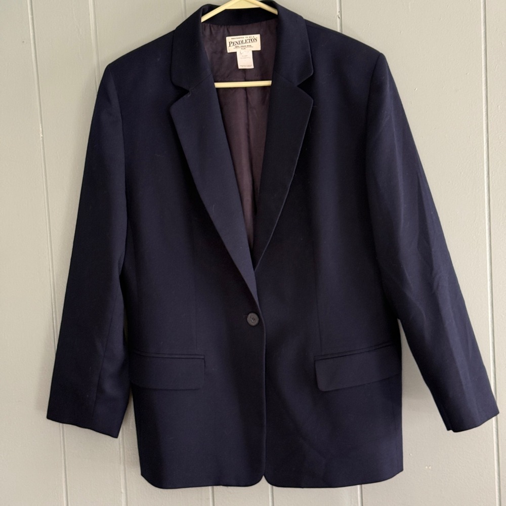 Pendleton Womens Navy Blue 100% Virgin Wool Plus 1X Single Button Blazer Jacket